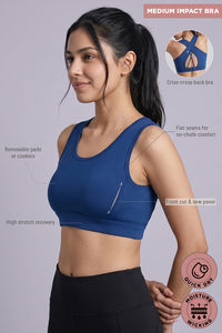 Zelocity Medium Impact Quick Dry Sports Bra - Deja vu Blue — thumbnail 6